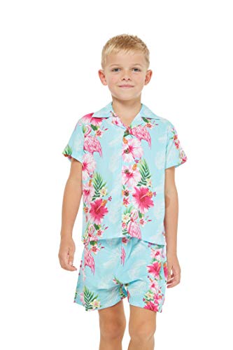 Image of Hawaii Hangover Family Matching Clothes, Pink Hibiscus Vine Turquoise | Family matching Hawaiian outfits, Pink Hibiscus Vine Turquoise, lightweight rayon, machine washable, tropical floral print