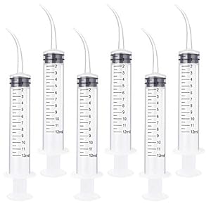 Benvo 6 Pack Disposable Dental Syringe 12ml with Curved Tip Dental Irrigation Syringe for Mouthwash Oral Care, Tonsil Stones Squirt Liquid Injection, Oil, Glue, Lab Pet Feeding(With Clear Measurement)