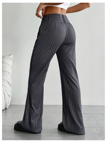Floerns Women's Striped Print High Waisted Dress Pants Straight Leg Work Suit Pants2