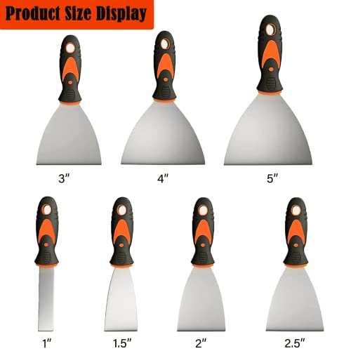 Putty Knife, 7Pcs Paint Scraper Spackle Knife, Putty Knife Set, Taping Knives, Metal Putty Scraper, Stainless Steel Scraper Tool For Spreading Drywall Spackle Mud, Taping, Paint, Wallpaper, Decals #TOP2