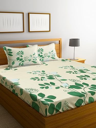 Image of Home Sizzler 144TC Nature Embrace Lush Green Double Bedsheet with 2 King Size Pillow Covers