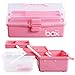 Kinsorcai 12'' Three-Layer Clear Plastic Storage Box with Handle, Craft Tool Box, 3 Layer Pink Tackle Box for Women, Organizer Box for Sewing Art and Cosmetic (Pink)