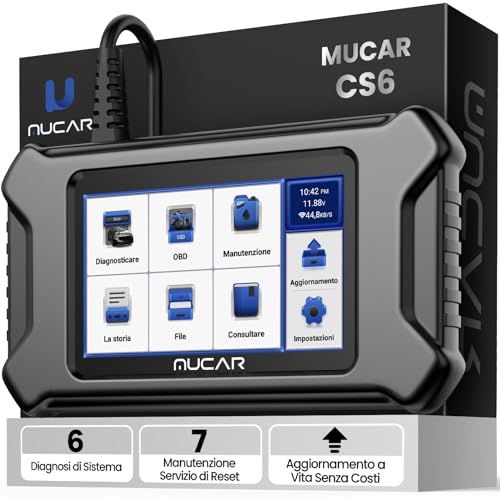 mucar Strumento diagnostico OBDII Diagnosi Auto CS6 OBD2 Dotato di aggiornamento a Vita di 6 Diagnosi di Sistema (ABS/SRS/ECM/TCM/BCM/TPMS) e 7 Servizi di Manutenzione (Oil/EPB/SAS/ETS/TPMS/ABS/FAP)