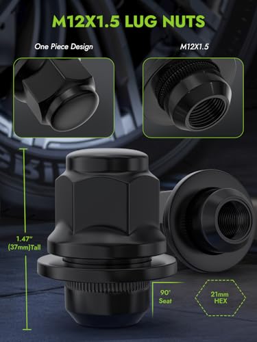 Image of AUTOPTIM M12x1.5 OEM Lug Nuts - Replacement for Toyota Tacoma RAV4 Corolla Camry Sienna Lexus, 13 /16 inch (21mm) Hex Black Mag Flat Seat Closed End Factory Wheel Lug Nuts with Washer (24PCS)