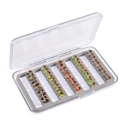 Leurre de pêche en eau salée : kit de 50 mouches avec étui pour truite