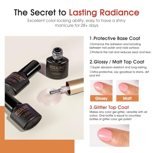 ROSALIND Gel Nail Kit, 20 Colors Gel Nail Polish set with lamp starter kit, Base and Matte Glossy Glitter Top Coat Nail Kits Full Set for Beginners - Image 5