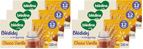 Blédina Blédidej - Céréales bébé Lactées Chocolat Vanille - Dès 12 Mois - 12 briques de 250mL (Lot de 2)