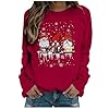 Christmas Sweatshirt for Women UK Funny Gnomes Graphic Printed Jumper Long Sleeve Crewneck Winter Warm Xmas Holiday Pullover Lightweight Loose Fleece Raglan Shirts Ladies Casual Outfit (A03-Red, S) #2