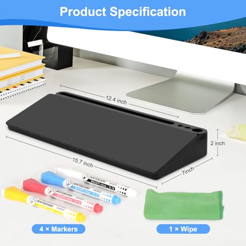 Desktop Glass Whiteboard with Storage, Desk Board with Computer Keyboard Stand, White Dry Erase Board with Drawers for Home, School, Office Desk Organizers and Accessories – Black