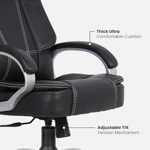 Image of activa Space High-Back Executive Office Chair| 3-Year Warranty| Adjustable Ergonomic Design, PU Leather (Black & White)