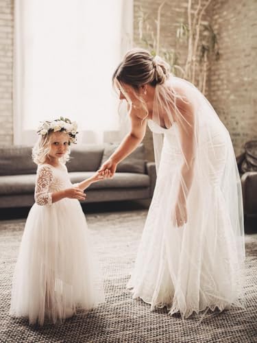 Image of 2Bunnies Girl Peony Lace Back A-Line Straight Tutu Tulle Party Flower Girl Dress