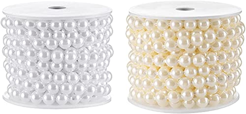 Flat Pearl Garland String 11 Yards, 10Mm Half-Round Beaded Spool Roll Crafts For Wedding Decoration (White) #TOP4