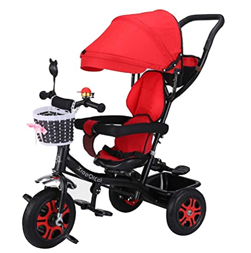 3UOOWWFA Triciclo para niños 4 en 1 con toldo y protector de seguridad, sillín giratorio de 360 grados para 12 meses a 6 años, peso máximo 25 kg
