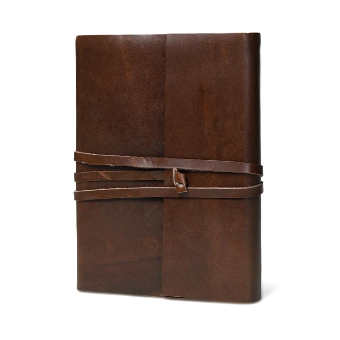 MaheTri Handcrafted Heritage Leather Journal Notebook | Vintage Genuine Leather Diary with Deckle-Edge Handmade Pages | Travel Writing, Sketching & Gift Journal (8 x 6 Inch)