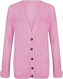 Purple Hanger New Women’s Ladies Long Sleeve Button, Front Pocket Chunky Aran Cable Knit Grandad Cardigan, Sweater Plus Size (16-18, Baby Pink)