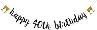 Happy 40th Birthday Banner,Pre-Strung, 40TH Birthday Party Garlands Bunting Sign Photo Props Backgrounds,40 Years Old Birthday Party Decorations Supplies,Letters Black,ABCpartyland