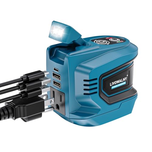 Image of LIVOWALNY 220W-250W Power Inverter Compatible with Makita 18V Battery, DC 18V to AC 110-120V Power Station with 1 AC Outlet, 2 USB, 1 Type-C & LED Light, for Camping Power Outage (No Battery)