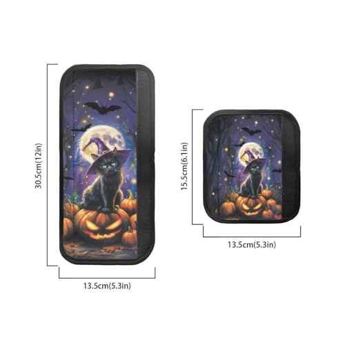 Image of Halloween Fridge Door Handle Covers Set of 6 Kitchen Appliance Decor Anti-Slip Protectors Washable Refrigerator Accessories, Black Cat Moon Pumpkin Bat Violet Halloween Decor