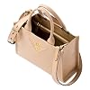 Prada Womens Soft Calfskin Leather Triangle Quilted Sand Beige Mini Handbag Tote