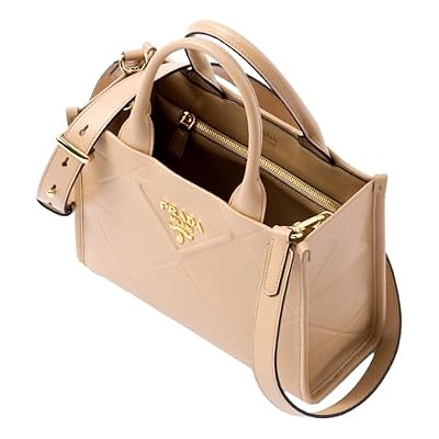 Prada Womens Soft Calfskin Leather Triangle Quilted Sand Beige Mini Handbag Tote