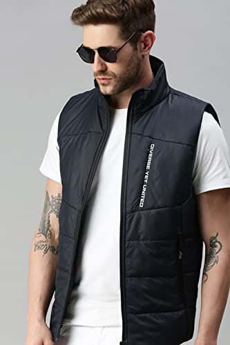 Image of SHOWOFFFF Men Solid Casual Jacket | Stand Collar Sleeveless Jacket for Mens | Regular Fit Jacket for Men's