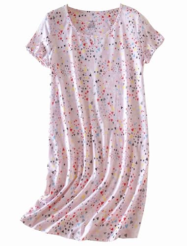 BERDITH Nighties for Women Nightdress Ladies Cotton Blend Nightie Soft Night Dress Womens T Shirt Nightdresses Summer Plus Size Nightwear Sleep & Lounge UK 22/24 Pink Mothers Day Mum Mummy