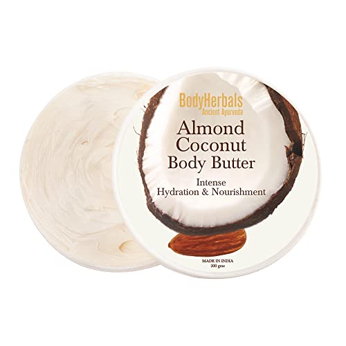 BodyHerbals Almond Coconut Body Butter (200 gms) For Dry Skin | Men & Women |Intense Hydration & Nourishment | Non Sticky | 100% Vegan & Parabens Free |Enriched With Almond Coconut | Beauty & Skin Care