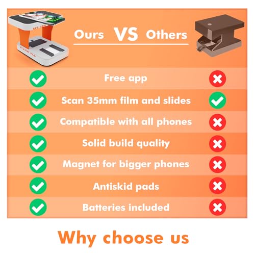 Image of KLIM K2 Mobile Film Scanner 35mm - Free APP - Positive & Negative Converter, Slide & Photo Digitizer, 35mm Color Developing Kit Essential - Top Choice for Preserving Old Photos - Orange & Grey