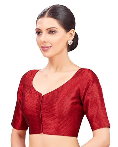 Image of Studio Shringaar Women's Brocade Half Sleeve Bright Readymade Saree Blouse