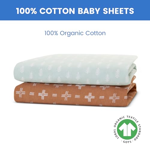 Image of Delta Children Fitted Crib Sheets for Girls and Boys - 100% Organic Cotton Crib Sheet for Standard Crib and Toddler Mattresses - 28x52 Inch - GOTS Certified (Pack of 2), Neutral Boho