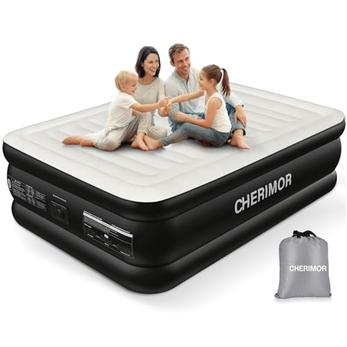 CHERIMOR Air Mattress Queen with Built in Pump, Inflatable Blow Up Mattress 18' Raised, Multi-Layer Leakproof, Heavy-Duty Support 800 lbs, Air Bed Queen Size for Home Guests Camping, 3-Min Inflation