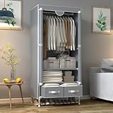 Kleiderschrank,Schlafzimmer Stoffschrank,Kleiderständer mit 2 Schubladen,Faltbar Garderobe mit Kleiderstange Kleiner Kleiner Kleiderschrank für die Wohnung