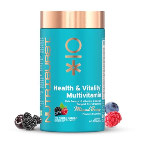 Image of Nutriburst Daily Vitality Combo: Multivitamin Gummies for Complete Nutrition + Ashwagandha Gummies for Mind Relax & Energy Boost | Supports Wellness, Immunity & Balance | No Added Sugar (Pack of 2X60)