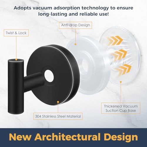 Image of Heavy Duty Suction Cup Hooks for Glass Window,Tile,Mirror,Removable Shower Hooks for Inside Shower,Metal Towel Hooks for Bathroom,4 Pack(Black)