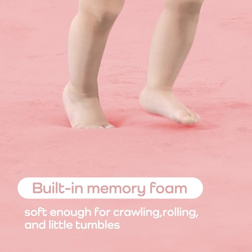 Image of 1.3 inch Thick Foam Baby Play Mat Extra Large 79x158, Basic Padded Plush Tummy Time Crawling Mat, Non-Slip Support Area Rug for Playroom Nursey Living Room (Pink)