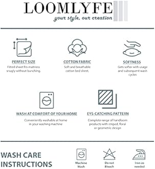 LOOMLYFE 300 TC Cotton Feel Glace Cotton Elastic Fitted Printed Queen Size Double Bed Bedsheet with 2 Pillow Covers Fits Upto 8 inches,Size- 60x78x10 Inches, Green Leaves