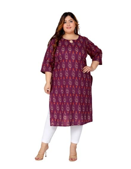 Women Cotton Floral Print Plus Size Straight Kurta Purple