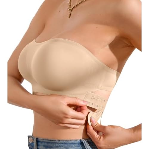 DEANGELMON Bras for Women No Underwire Seamless Wireless V Neck Comfort Bra Back Smoothing T-Shirt Bras Skin Large