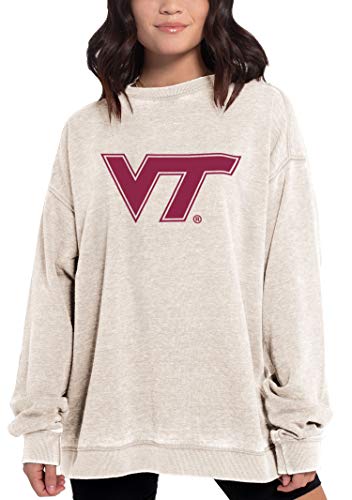 Chicka-d NCAA Virginia Tech Hokies Womens Campus Crew Pullover, Oatmeal, X-Large