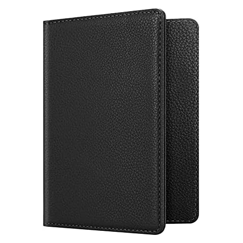 Fintie Reisepass Impfpass Schutzhülle - Premium Kunstleder Reisepasshülle Travel Organizer mit RFID-Blockier für Kreditkarten, Ausweis, Reisedokumente Damen Herren, Schwarz Cover