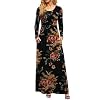 DB MOON Women Casual Long Sleeve Maxi Dresses Empire Waist Long Dress with Pockets