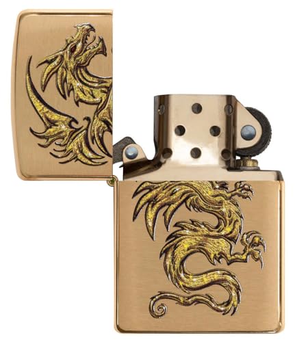 Encendedor de bolsillo Zippo diseño dragón latón cepillado miniatura 7