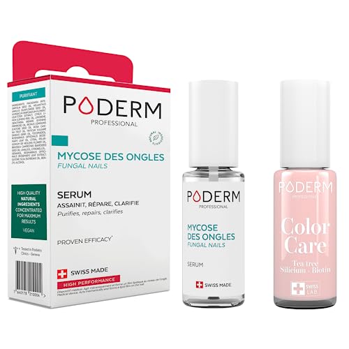 Mycose ongle traitement efficace avec le lot Poderm vernis rose et soin de nuit