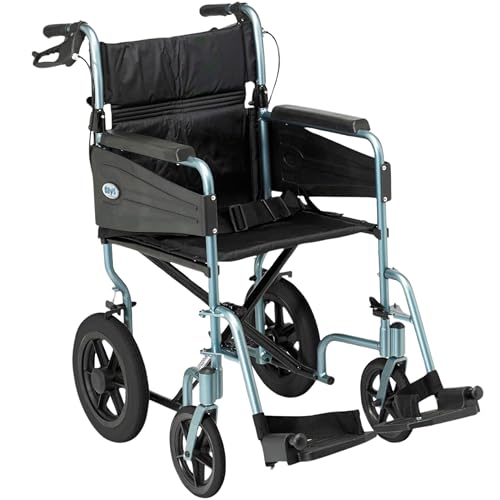 Days Lightweight Wheelchair for Adults Lightweight Folding Wheelchair w/ Adjustable Footrests & Padded Seat Attendant-Propelled Wheel Chair for Daily Living Standard 46 cm Seat Width Blue