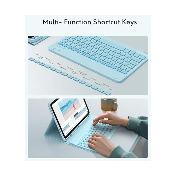 CHESONA Keyboard Case for iPad 10th Generation 10.9-inch 2022, Detachable Bluetooth Keyboard, Stand Folio Keyboard Cover with Pencil Holder, Rechargeable Keyboard for iPad 10th Gen 2022 (Light Blue) - Image 6