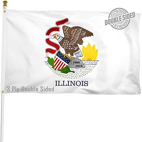 XIFAN Double Sided Illinois State Flag 3x5 ft Heavy Duty 3 Ply Durable Polyester IL Flag with Vibrant Print/4 Rows Hemming/Brass Grommets for Indoor Outdoor Decor