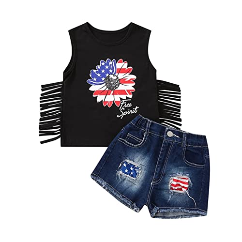 Big Fit Girl Toddler Baby Girl Shorts Set 4 of July Clothes Independence Day Star Stripe Vest Tops D