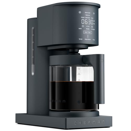 Chefman Caffeinator Programmable Drip Coffee Maker 14-Cup Glass Carafe with 1-4 Cup Brewing Classic & Bold Settings 24-Hour Timer Customizable Warming Plate Reusable GoldTone Filter - Midnight
