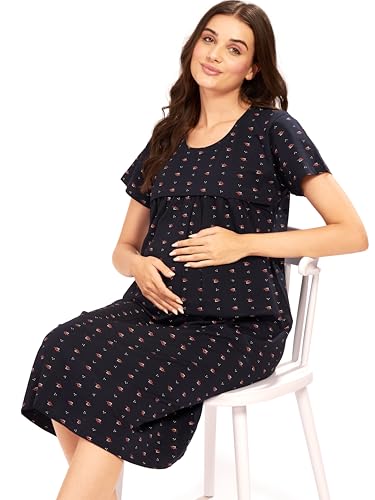 Image of AV2 Women's Cotton Starred Knee Length Maternity Nightdress