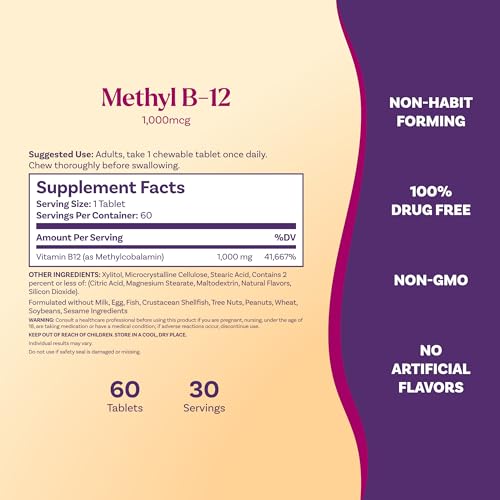 Natrol Energy Methyl B-12 1000 mcg, Lemon Flavored, 60 Chewable Tablets - image 4